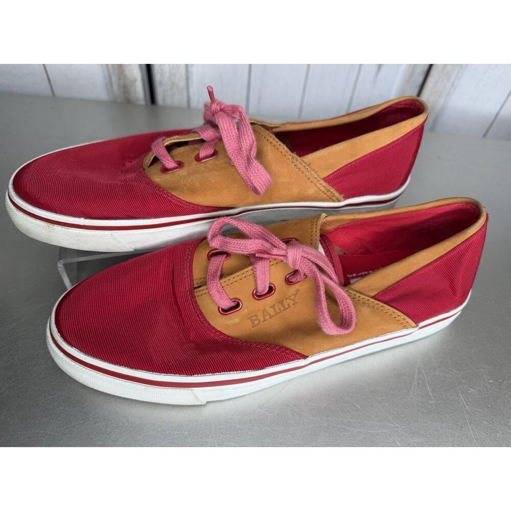 Bally Switzerland Leather & Fabric Bright Red Sneakers Womens Size 8.5